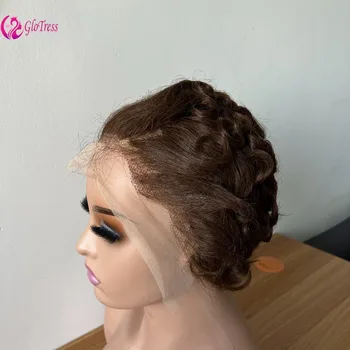Parrucche in Capelli Umani Ricci 13x4 con Frontale in Pizzo per Donne, con Frangia, 4 Pollici, Capelli Brasiliani Remy, Pre-Rifiniti, Linea di Capelli Naturale, Parrucche Complete
