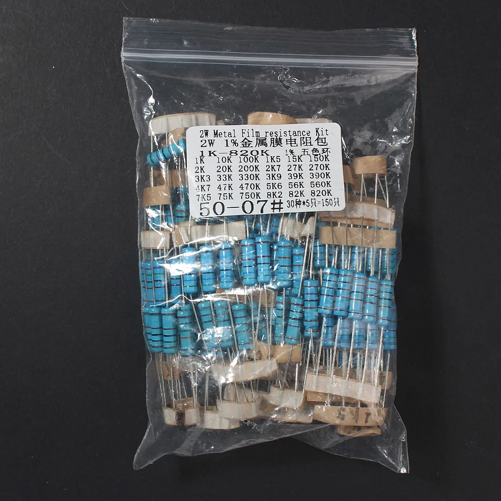 150pcs/set 1% High Precision 2W Metal Film Resistor Kit, 30 Values*5pcs 1K~820K, 0.1R~750R resistencias Electronic Assorted Pack helldivers precision expert pack pc