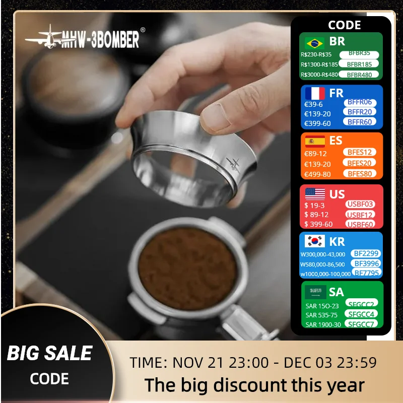 MHW-3BOMBER 51mm & 58mm Espresso Dosing Funnel Stainless Steel Coffee Dosing Ring Compatible Portafilter Home Barista Accessorie