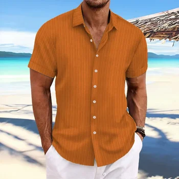 Summer Men's High-quality Striped Short Sleeved Shirt, New Luxury Fashion, Business Casual Beach Breathable Cool Top 5