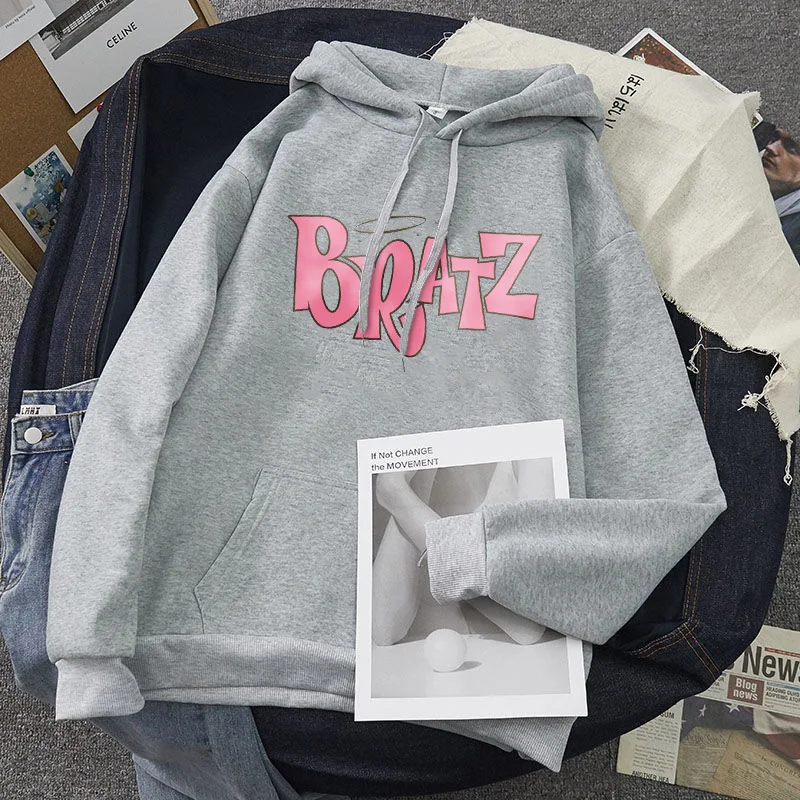 Spring and Autumn New Men's and Women's Fashion Versatile Hooded Sweater Bratz Letter Print Loose Casual Street Sweatshirt