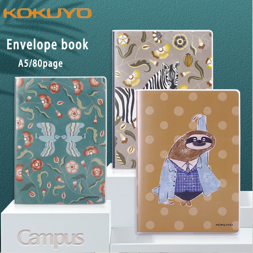 One Japanese KOKUYO envelope notebook transparent rubber sleeve wide grid notepad 80 pages A5 illustrator book