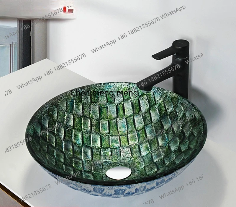 อ่างล้างหน้ากระจกนิรภัย, ห้องน้ำโรงแรม, ห้องน้ำ, อ่างล้างหน้าสีเขียวหรูหราสไตล์คุณยาย 1