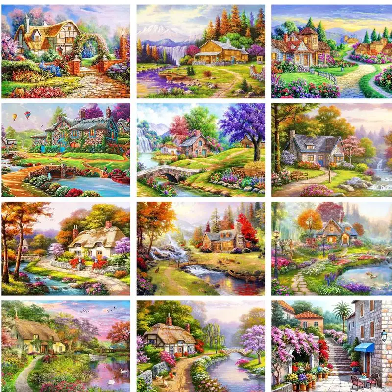 GATYZTORY 5D Diamond Embroidery Frame Countryside Landscape Diy Cross  Stitch Mosaic Art Diamond Painting For Beginners - AliExpress