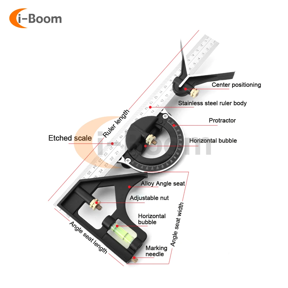 Multifunction Square Angle Ruler High-precision Woodworking Scribing Mark Line Measuring Tools Kit Stainless Steel Durable Level 4