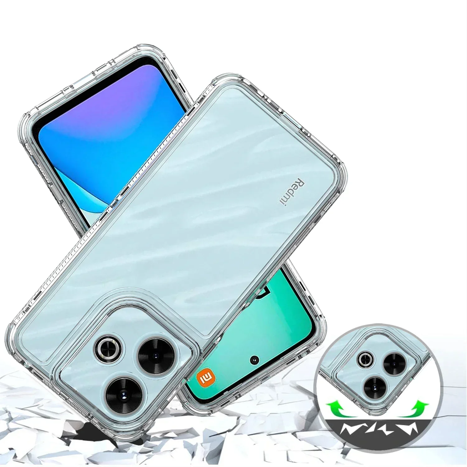 Rugged Armor Shockproof Transparent Phone Case with Hard Plastic TPU Frame