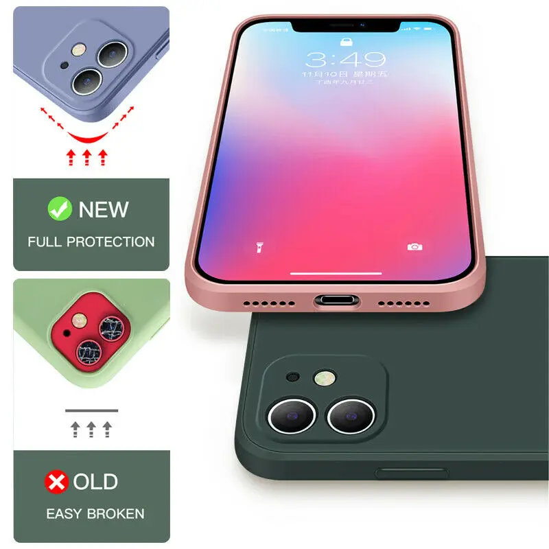 Sleek Liquid Silicone Square Phone Case - Soft, Thin, and Durable Cover in Black