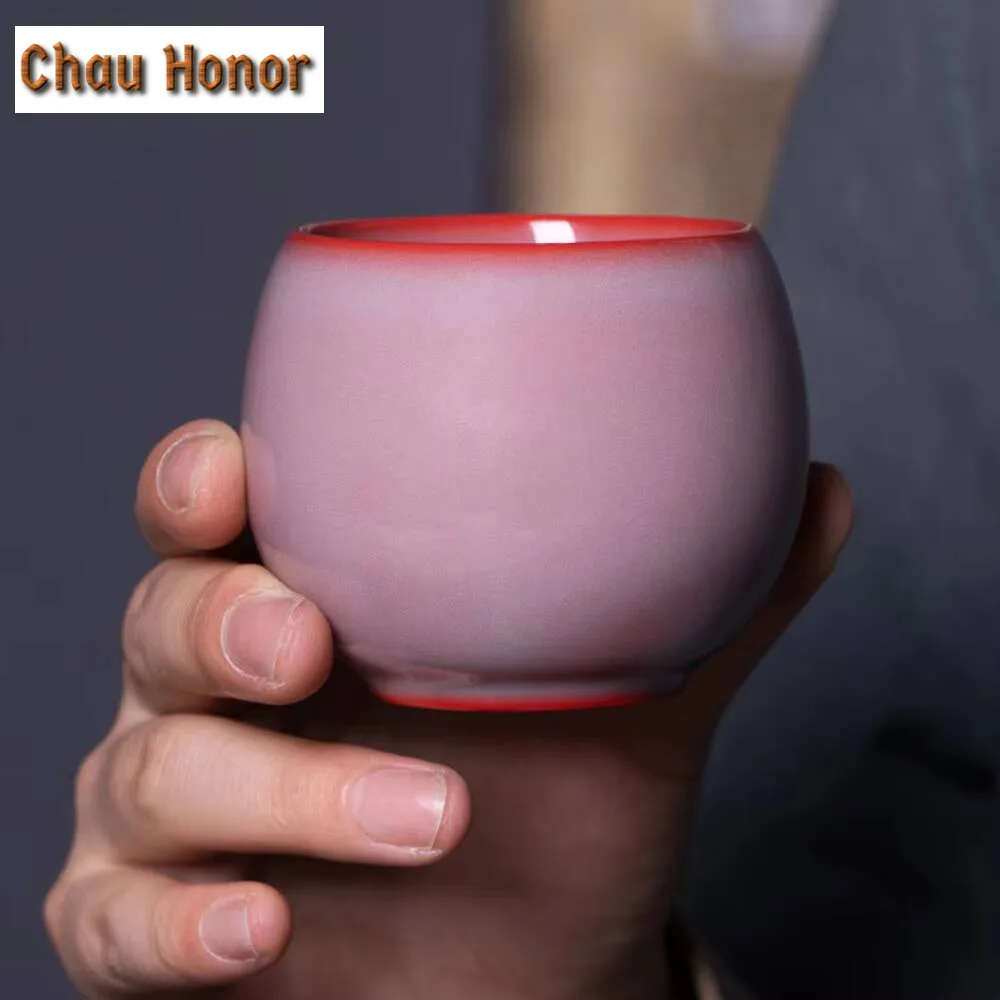 130ml Handmade Red Galze Ceramic Teacup Longquan Celadon Master Cup Creative Arhat Cup Personal Tea Bowl Kung Fu Teaset Gift Box