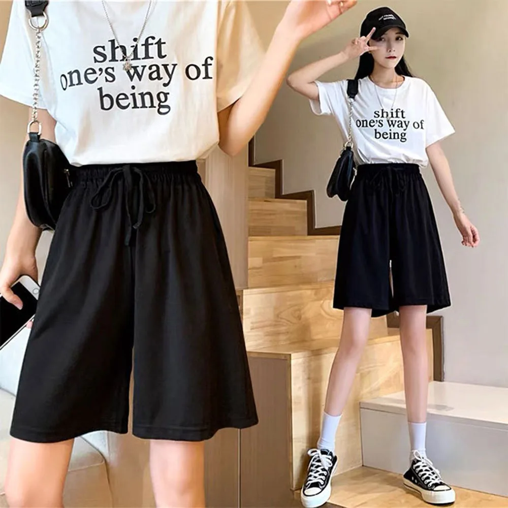 

New Solid Color Loose Sports Shorts Thin Lace-up High Waist Shorts Fashion Elastic Waist Casual Summer Half Pants Bottoms