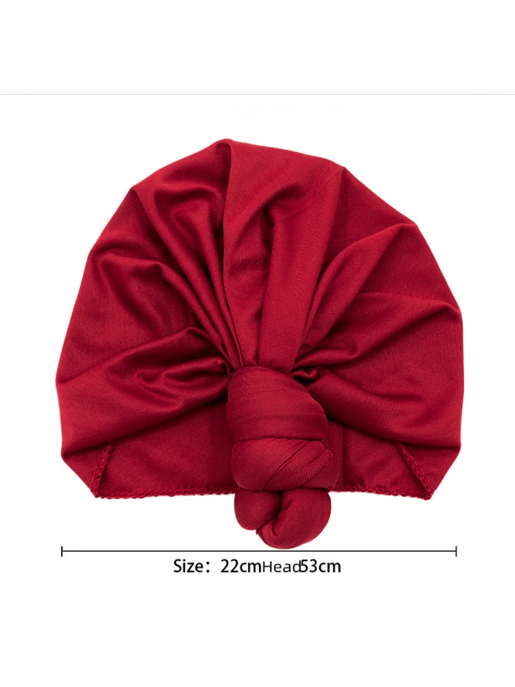Fashion Women Elastic Knotted Turban Stretchy Beanies Hat Chemo Cap Head Wrap Muslim Headscarf Solid Color Hair Care
