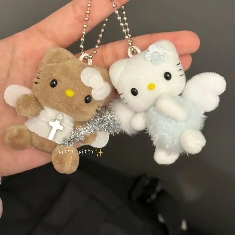 

Hello Kitty Sanrio плюшевая кавайная мультяшная Милая Черная кожаная сумка Kt Cherub брелок Аниме плюшевые игрушки для девочек подарок на день рождения