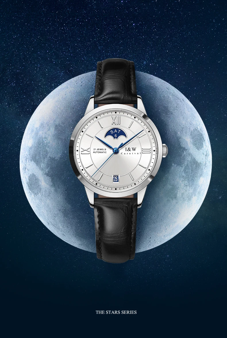 Switzerland Brand I&W New Moon Phase Automatic Watch For Women Sapphire Mechanical Watches Calendar MIYOTA Movement Reloj Mujer_voghion.com