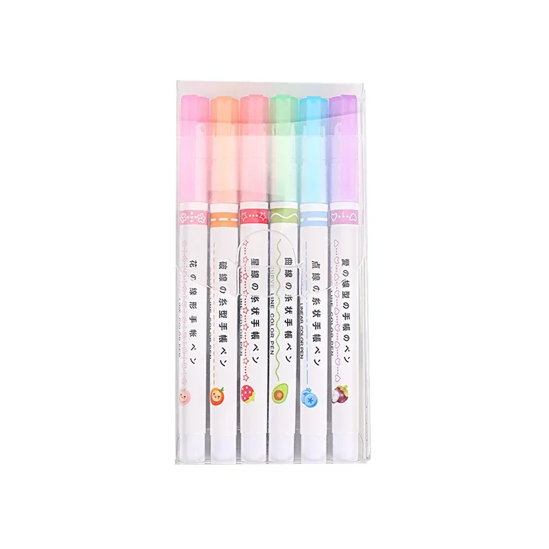 6pcs 곡선 웨이브 라인 아트 마커 펜 세트 컬러 러브 스타 클라우드 포인트 스탬프 라이너 형광펜 그리기 일기 학교