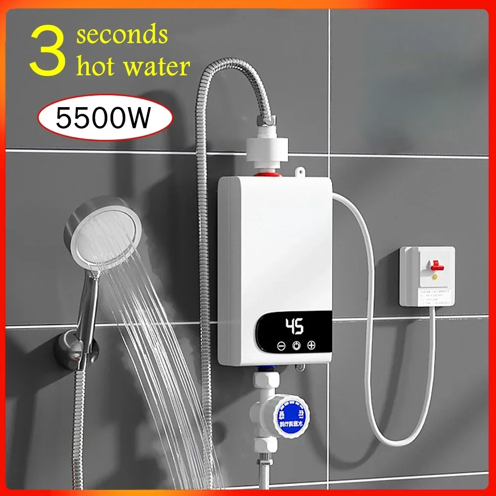 Electric Water Heater 220V 5500W Portable for Bathroom Hot Water Shower Home Kitchen