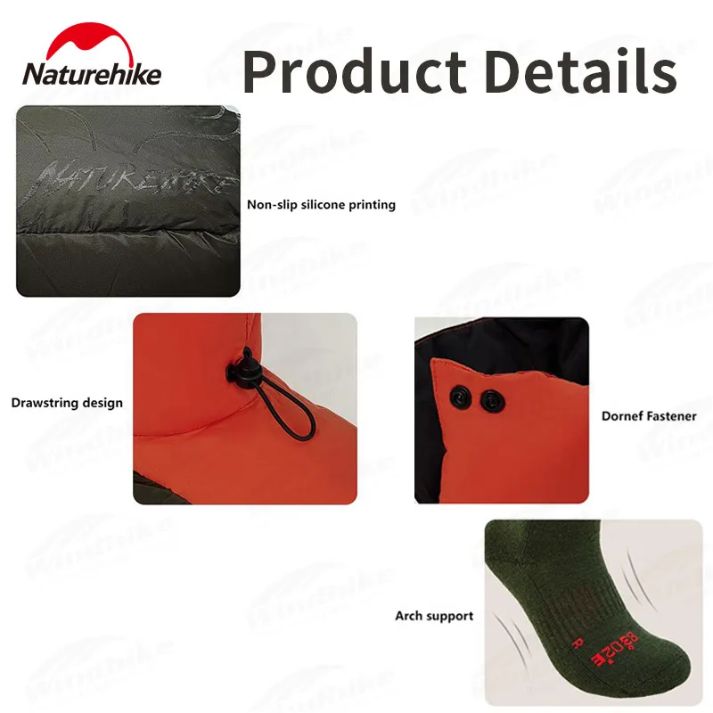 Naturehike Outdoor Goose Down Foot Cover Suit Winter Camping Keep Warm Wool Socks 750Fp Ultralight Windproof Non-Slip Ski Boots