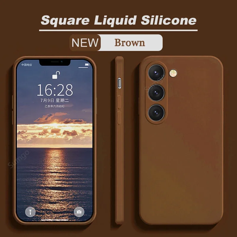 thumbnail image 1 of Nueva funda cuadrada de silicona líquida para Samsung Galaxy S24 S23 S22 S21 S20 Ultra Plus FE A54 A53 A52 A73 5G 4G funda suave a prueba de golpes, 1 of 5