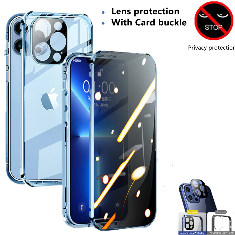 iphone 13 pro phone case For IPhone 13 12 11 Pro Max 13 Mini 12 Mini Camera Lens Protection Metal Frame Privacy Double Sided Glass Lock Mount Case iphone 13 pro max leather case