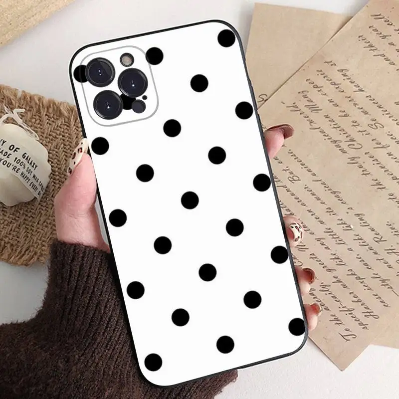 Elegant Black and White Polka Dot Shockproof Non-Slip Phone Case Cover