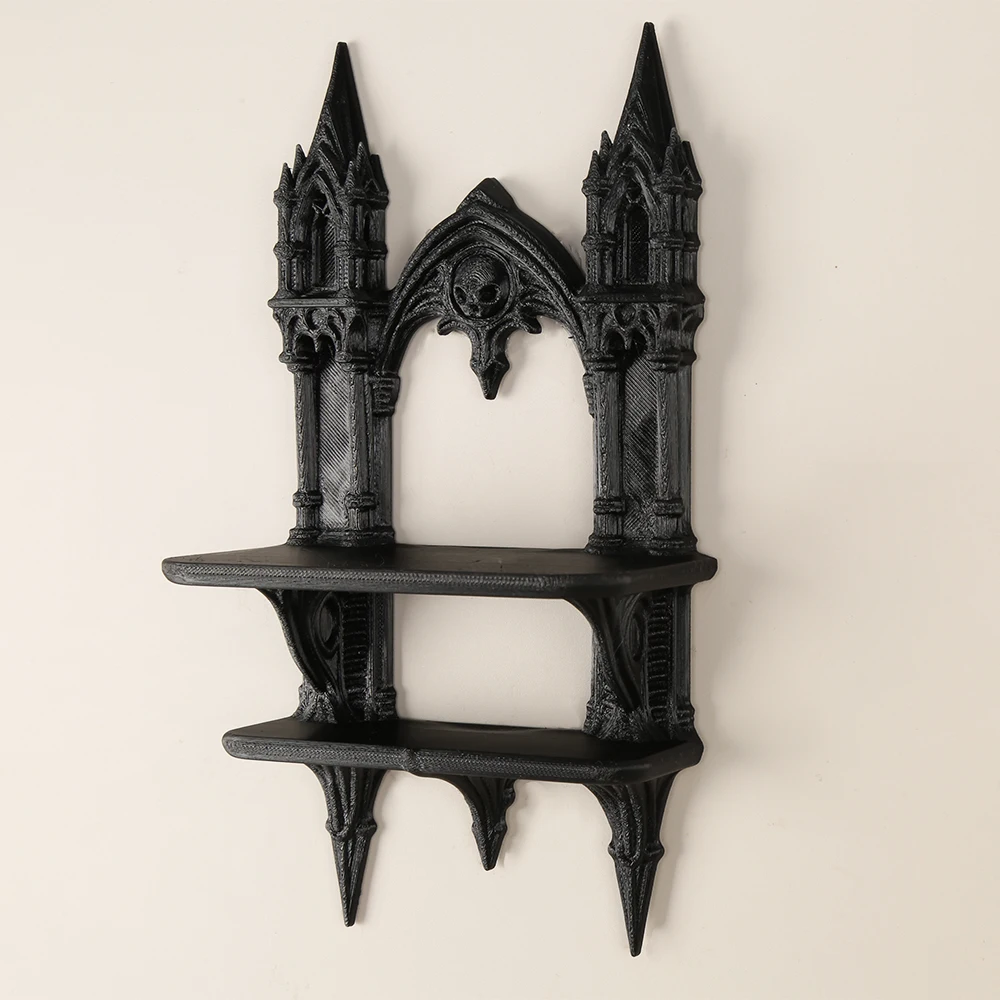 Gothic Castle-Style Wall-Mounted Shelf in Black