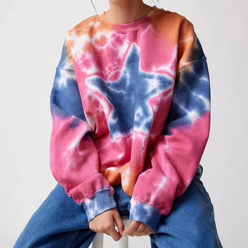 

Y2K Tie Day Pentagram Print Sweatshirt Fairy Grunge 00s Vintage Long sleeve O-neck Hoodies T-shirt Women ChicPullover Streetwear