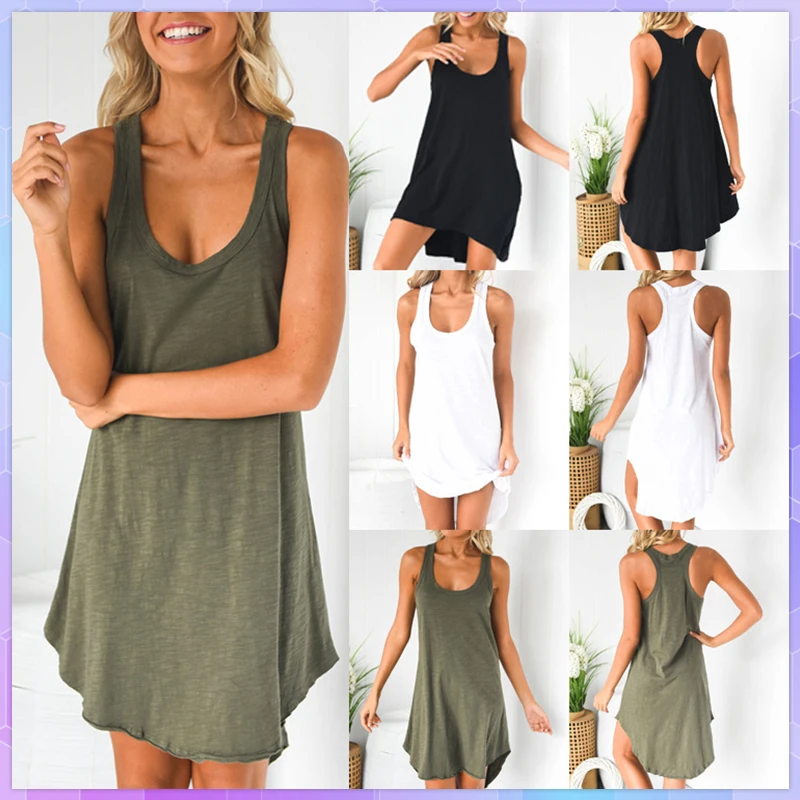 

Plus Size Women's Beach Dress Casual U-Neck Sleeveless Dresses A-Line Racer Back Party Vestidos Robe Femme Платье Женское 2022