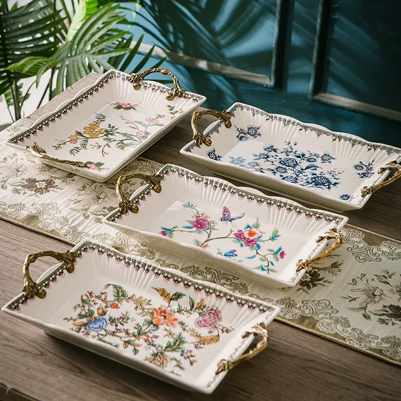 Light luxury retro ceramic tray European American creative fruit plate living room soft decoration ornament 4