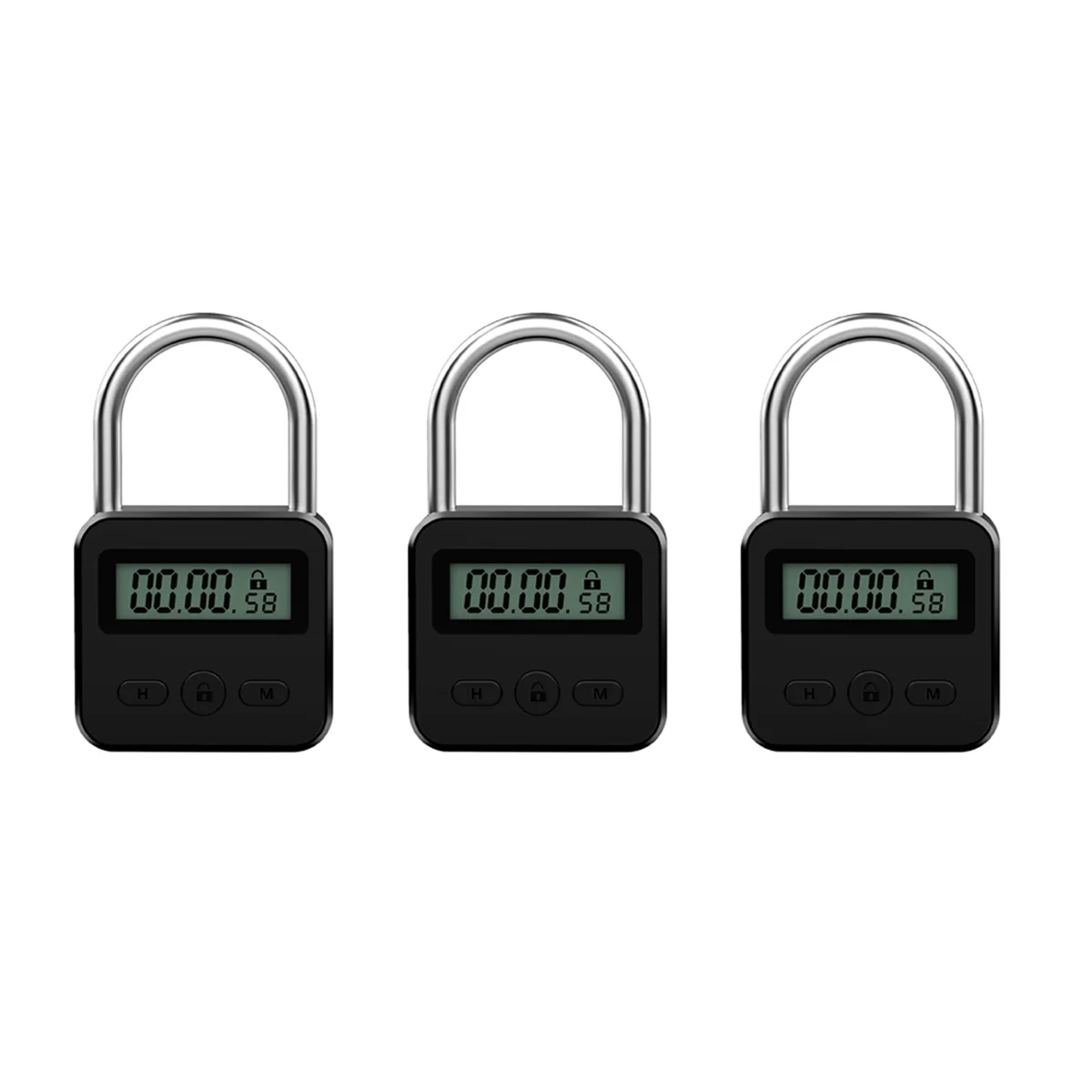 

3X Metal Timer Lock LCD Display Multi-Function Electronic Time 99 Hours Max Timing USB Rechargeable Timer Padlock,Black