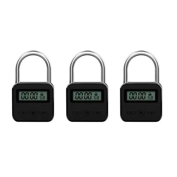 3X 금속 타이머 잠금, LCD 디스플레이, 다기능 전자 시간, 최대 타이밍 99 시간, USB 충전식 타이머 자물쇠, 블랙