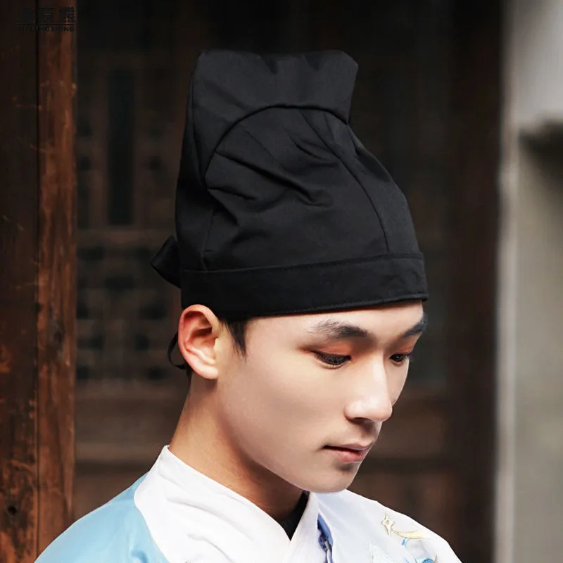 Männer Alte Hanfu Hut Chinesischen Traditionellen Alten Gelehrten Lehrer Schwarzen Hut Kopfschmuck Männlichen Vintage Konfuzianischen Handtuch Cosplay Hut – Detail 6