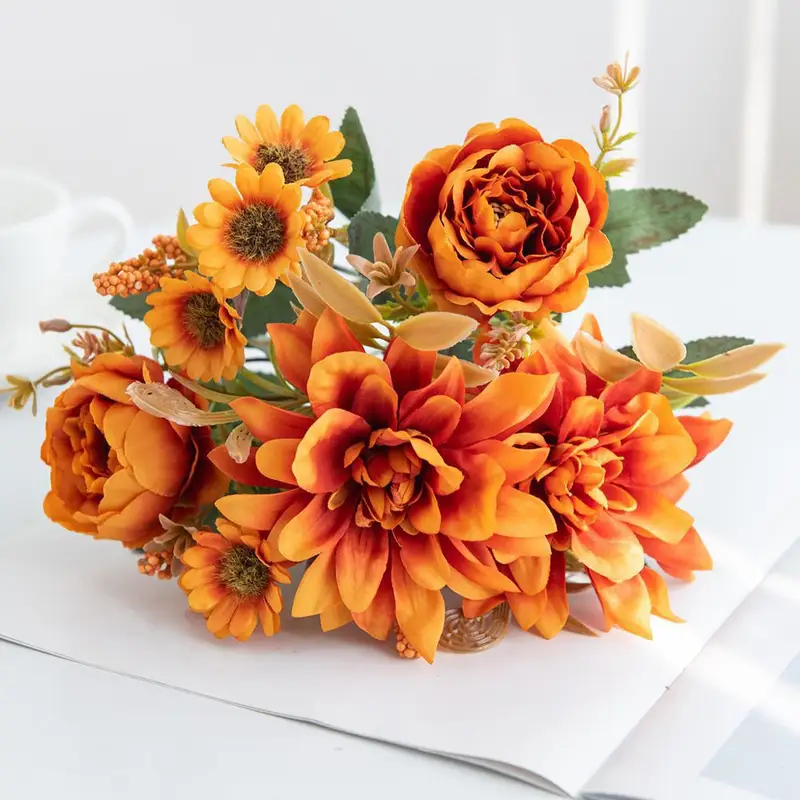 Artificial Flowers Silk Dahlia Rose daisy Valentine's Home RoomDecoration Bonsai Room Wedding Bridal Bouquet Party Diy Hot sales - Image 10