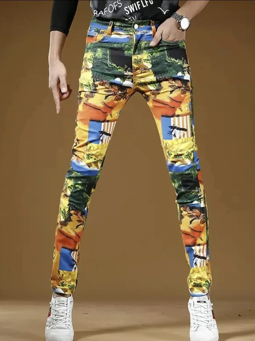 Exquisite Textured Jeans Men's Gradient Slim Fit Cross Print White Pants Cotton Breathable Soft High Stretch Luxury Summer 2024