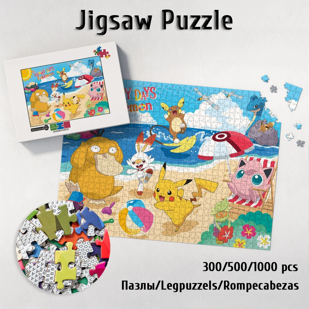 Beach Pokemon Jigsaw Puzzle Educational Toys Anime Cartoon Pikachu Board Games Toys for Children Restless Unique Design Puzzles