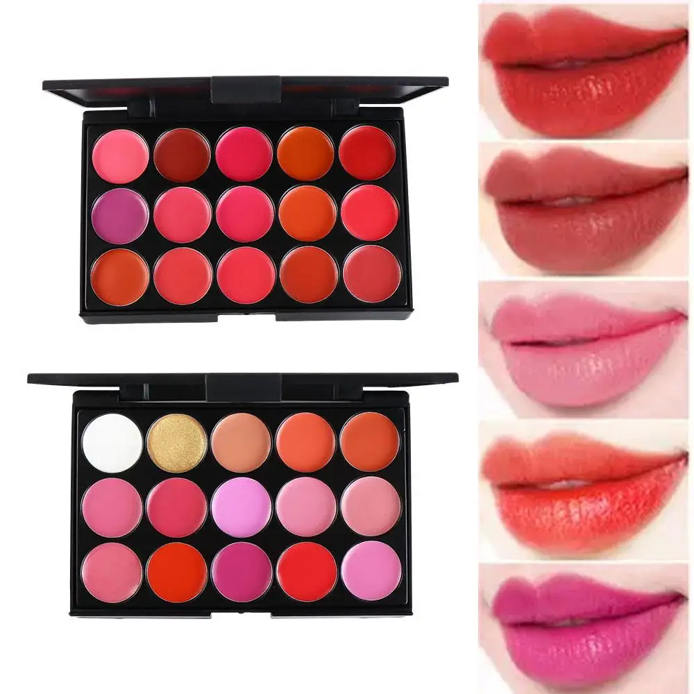 

Non-Sticky Cup Matte Lipstick Palette Long Lasting Moisturizing 15 Color Lip Gloss Palette Red Waterproof Women