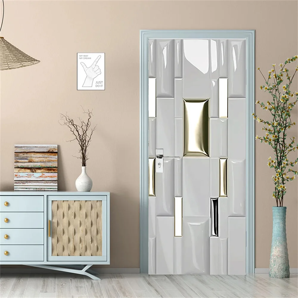 Door Wallpaper Stickers Fridge Sticker Customized 3D Door Stickers Refrigerator Stickers Self-adhesive Waterproof Pearl Thread Wealth Tree Home Decoration Door Dec