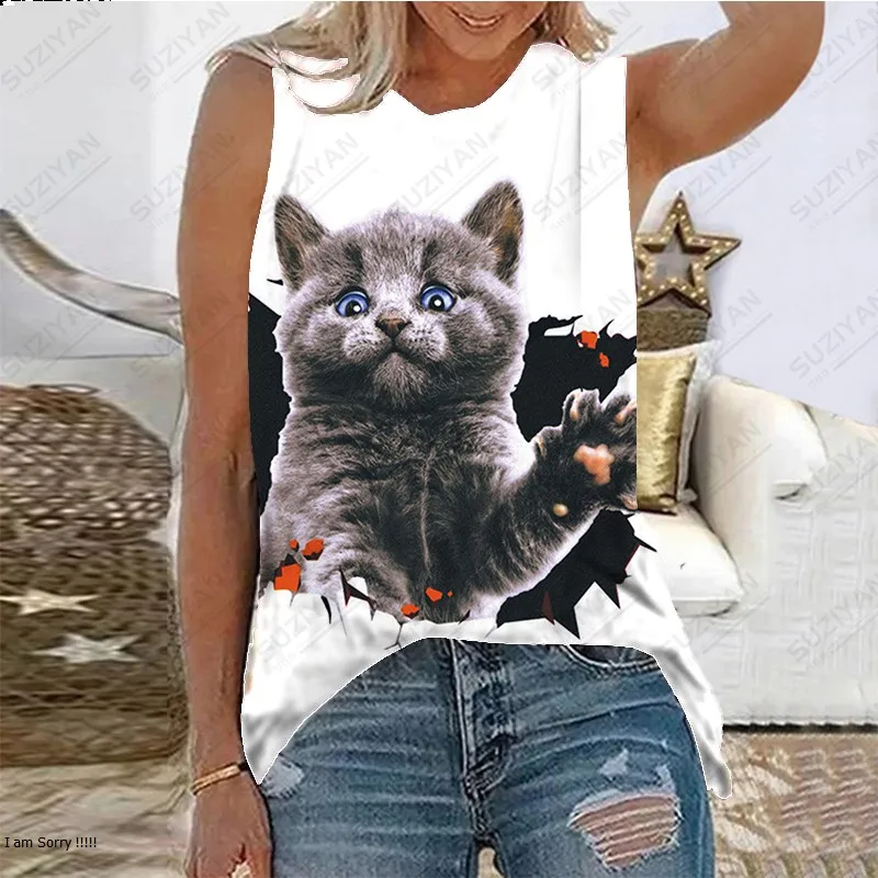 

Summer Hot Selling Women's Fashion Sleeveless Women's Tank Top T-shirt 3D Animal Print Beach Casual Loose and Simple Women's Top