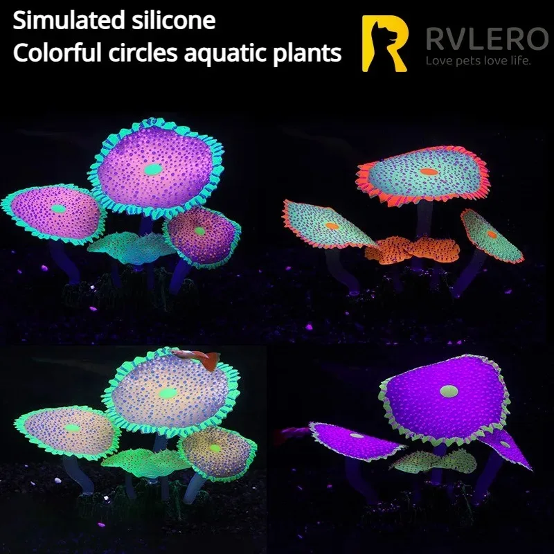 

Simulation Coral Luminous Water Grass Aquarium Fish Tank Landscape Decoration Silicone Colorful Circle Aquatic Plant Home