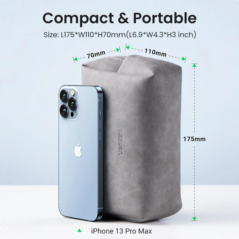 UGREEN Leather Storage Bag for Earphone USB Cable Organizer Bag for Headphones Charger Cell Phones Digital Accessories Bag