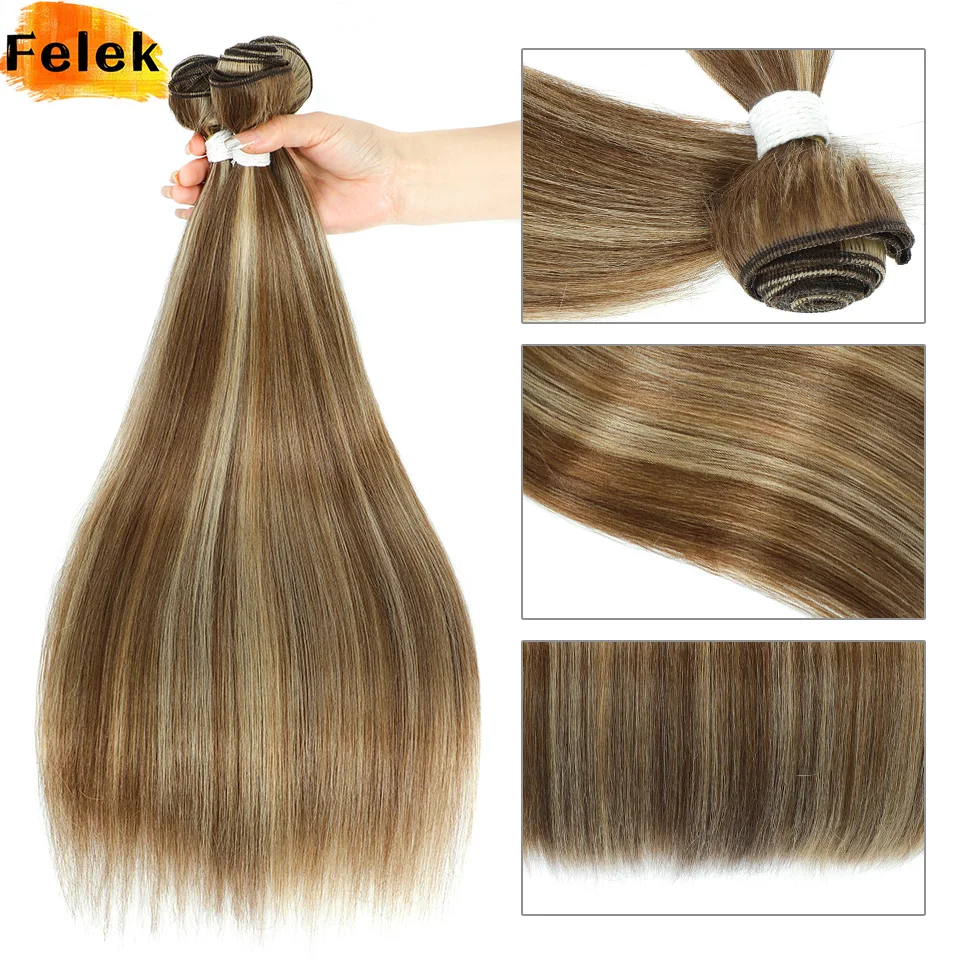 Straight Hair Bundles Synthetic Natural Hair Weaving 613 Blonde Bundles Extensions Ombre Brown Red Weave Long Fake