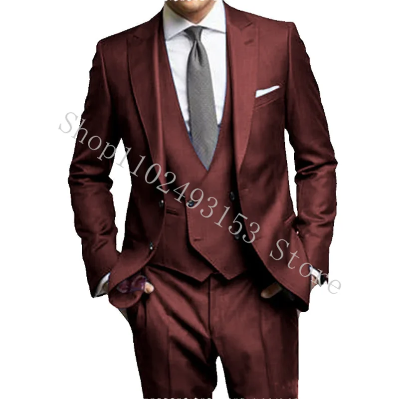 Men Suits Prom Tuxedos Slim Fit 3 Piece Groom Wedding Suit For Men Custom Blazer Terno Masuclino 3 Pieces jacket+Vest+Pants