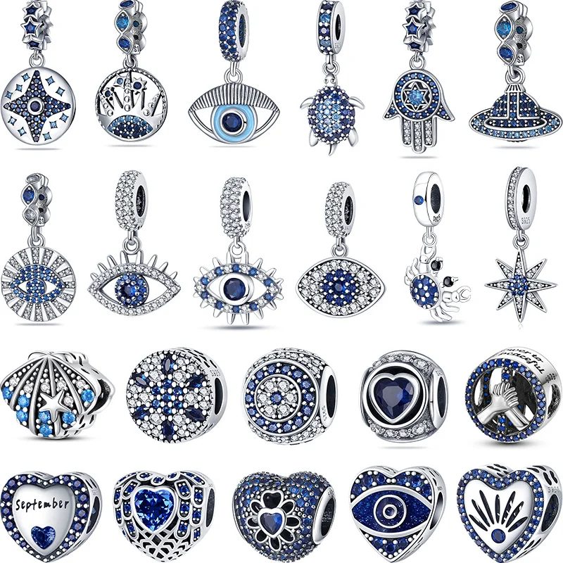 

100 % 925 sterling silver charm blue diamond pendant suitable for the original Pandora bracelet DIY production boutique jewelry