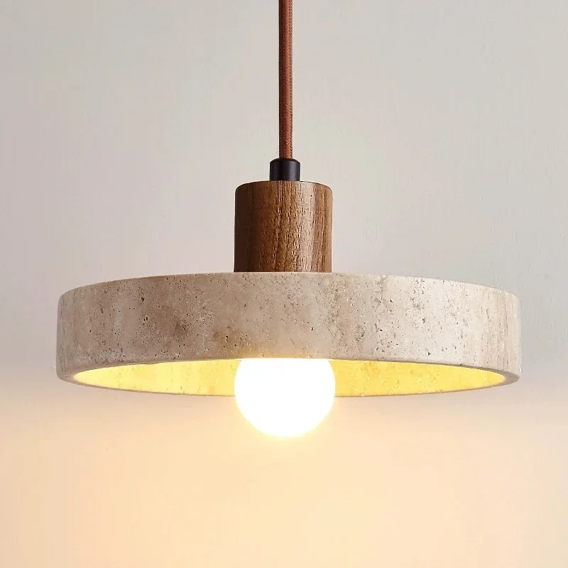 Wabi-sabi Style Travertine Chandelier Nordic Cream Style Retro Flying Saucer Dining Table Bedside Pendant Lights LED
