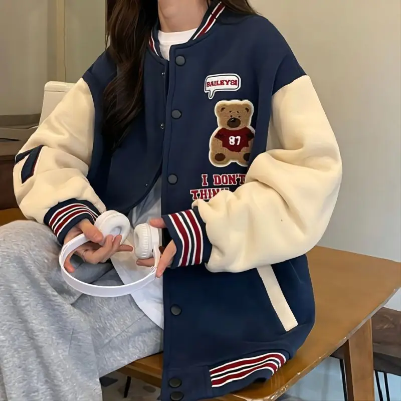 CGC Preppy Style Varsity Baseball Jacket For Women 2022 Cartoon Embroidery Oversize Jacket Casual Harajuku Autumn Coats Women