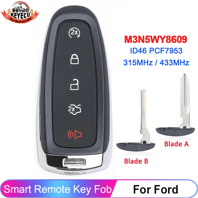

KEYECU 315/433MHz ID46 PCF7953 M3N5WY8609 For Ford Edge Escape Expedition C-max Taurus Flex Focus 2011-2018 Smart Remote Car Key