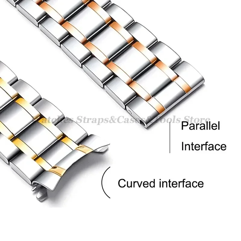 Premium Curved End Solid Stainless Steel Watch Strap with Butterfly Clasp