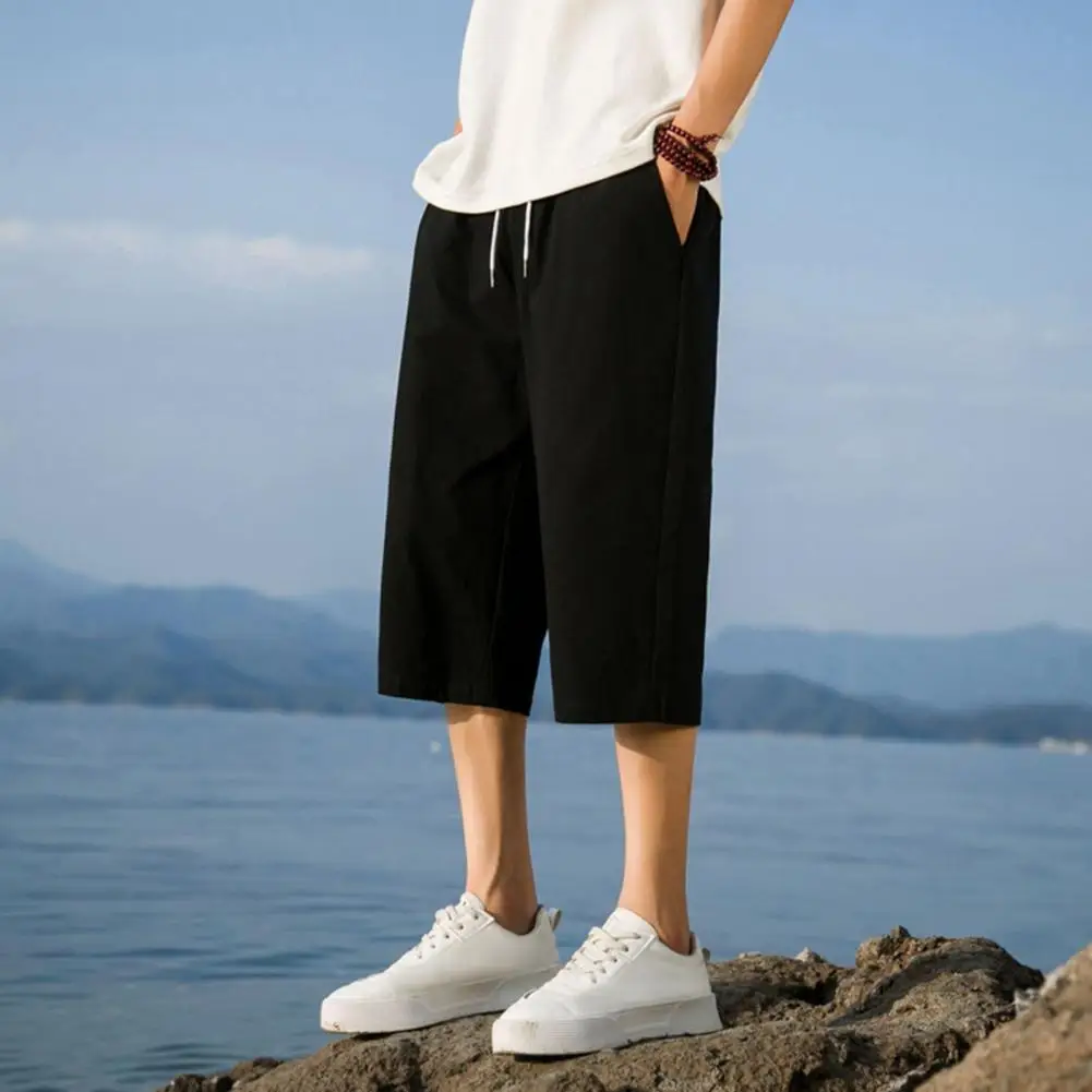 

Брюки мужские укороченные повседневные, универсальные спортивные штаны, Удобные Свободные, с боковыми карманами, для спортзала, летние