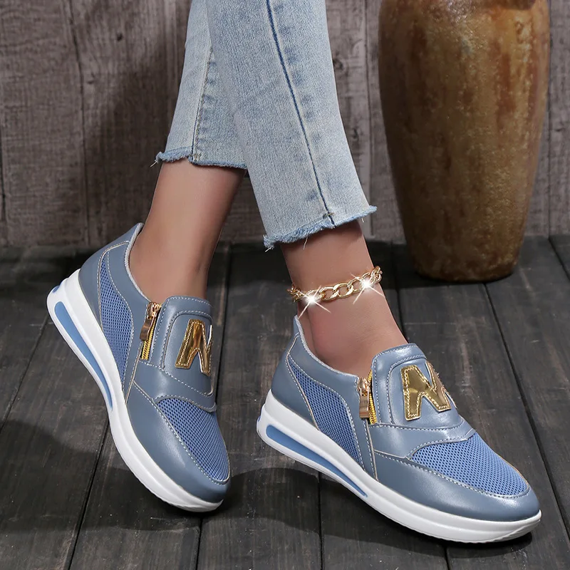 

Women Casual Sneakers Side Zip Platform Pu Leather Fashion Comfort Outdoor Female Sports Shoes M Breathable Vulcanized Footwear