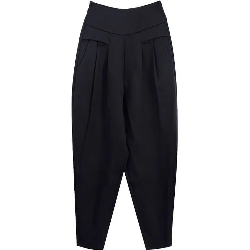 Women Fashion Elegant Plush Thick High Waist Harem Pants Office Lady Black Casual Pleated Trousers 2023 Autumn Winter Pantalones