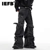 IEFB Multi-pocket Jeans Three-dimensional Lace-up Design Wide-leg Overalls 2024 Autumn Streetwear Black-grey Denim Pants 24X1350 1