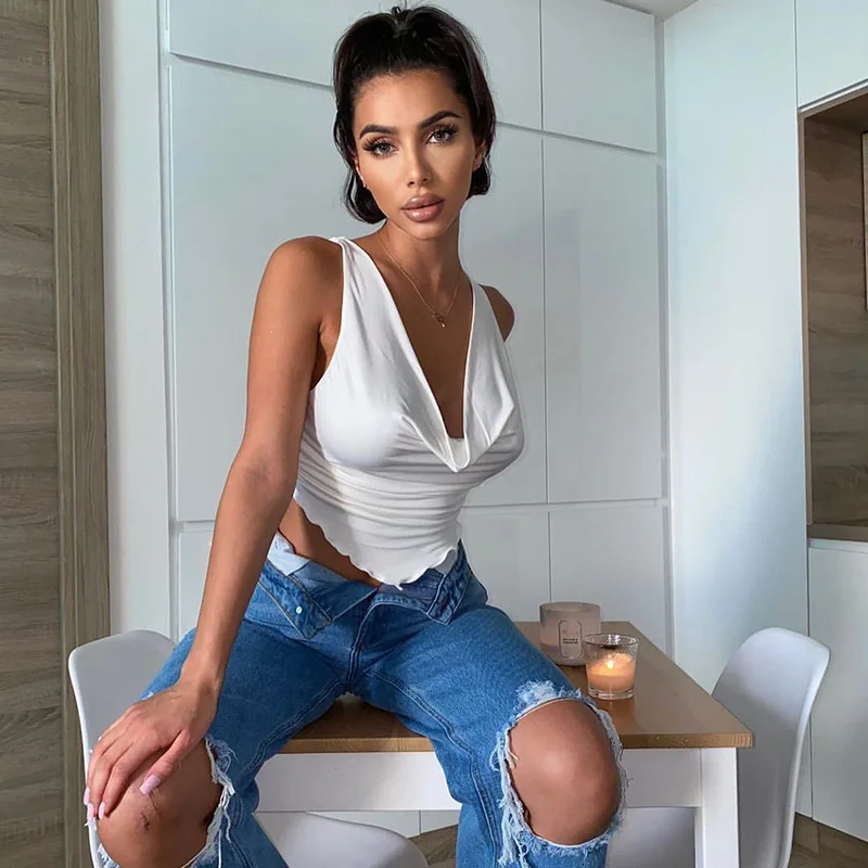 Y2K European and American women's summer low cut vest sexy sleeveless shirt