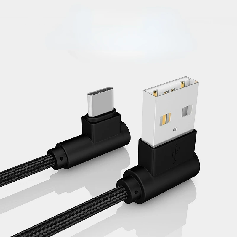 1m 2m 3m 90도 USB C 2.4A 충전 데이터 케이블 직각 엘보우 USB to 타입-C 브레이디드 케이블 모바일 폰 USB-C 기기용